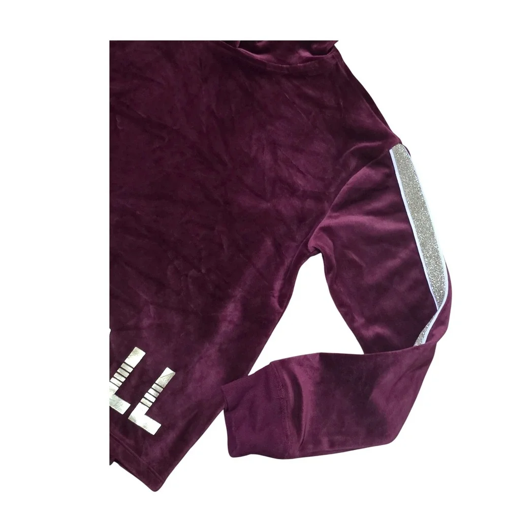 Justice Active Girls' Size 12 Purple Velour Softball‎ Hoodie Glitter Stripes